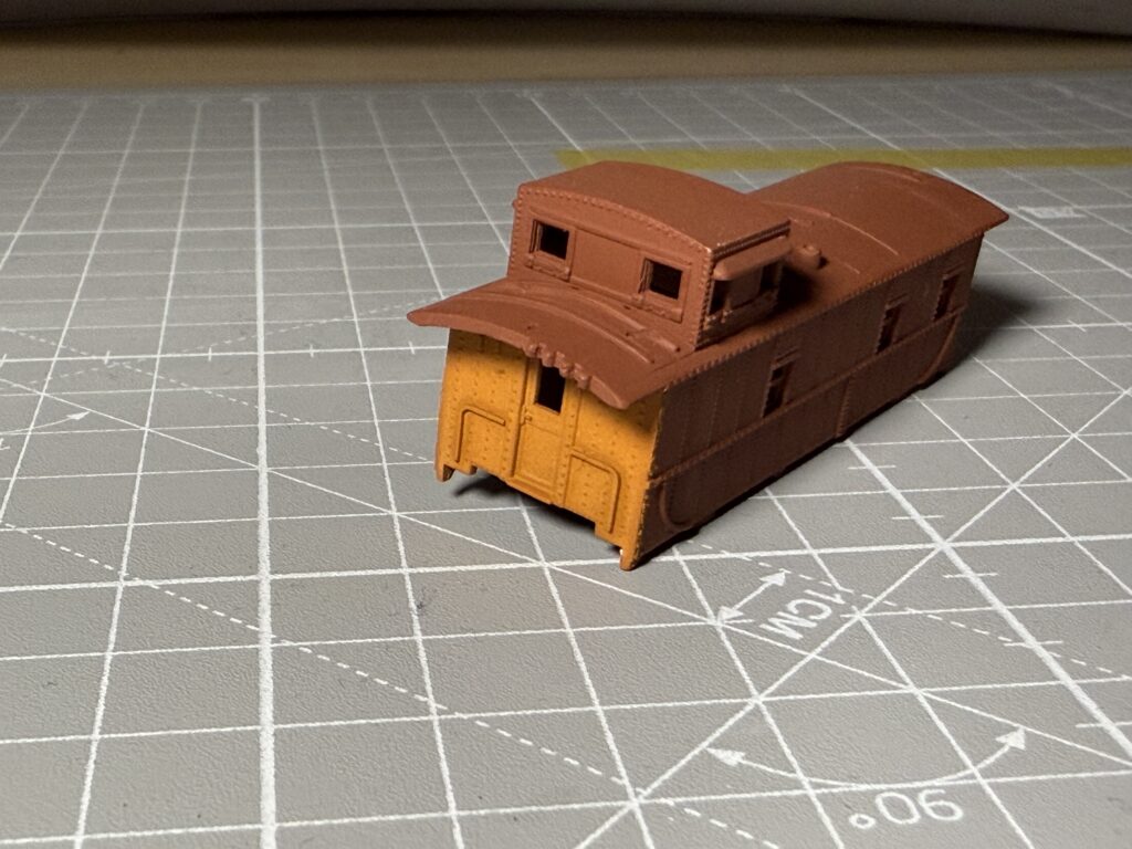 Painting an SP caboose: main colors are done